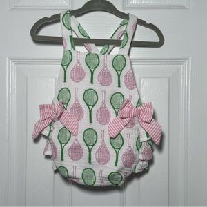 MUD PIE TENNIS PRINT BABY SUNSUIT 6-9 MONTHS